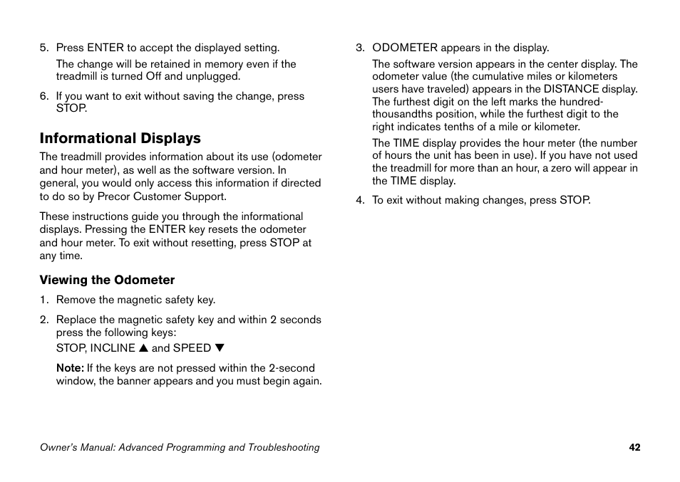 Informational displays | Precor 9.27 User Manual | Page 44 / 59