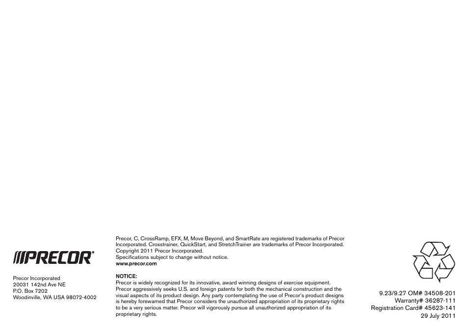 Precor 9.27 User Manual | Page 59 / 59