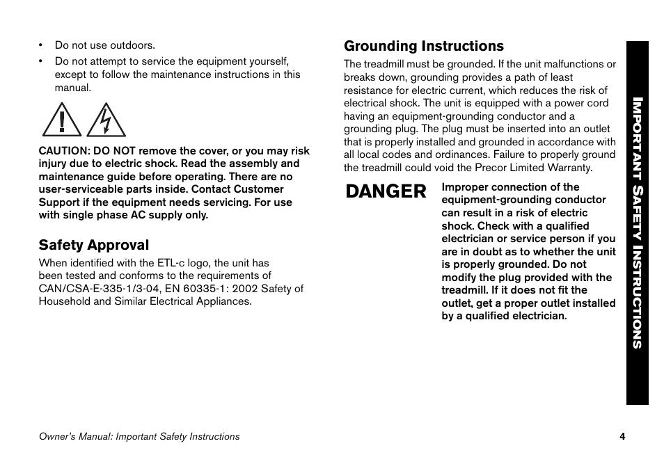Danger | Precor 9.27 User Manual | Page 6 / 59