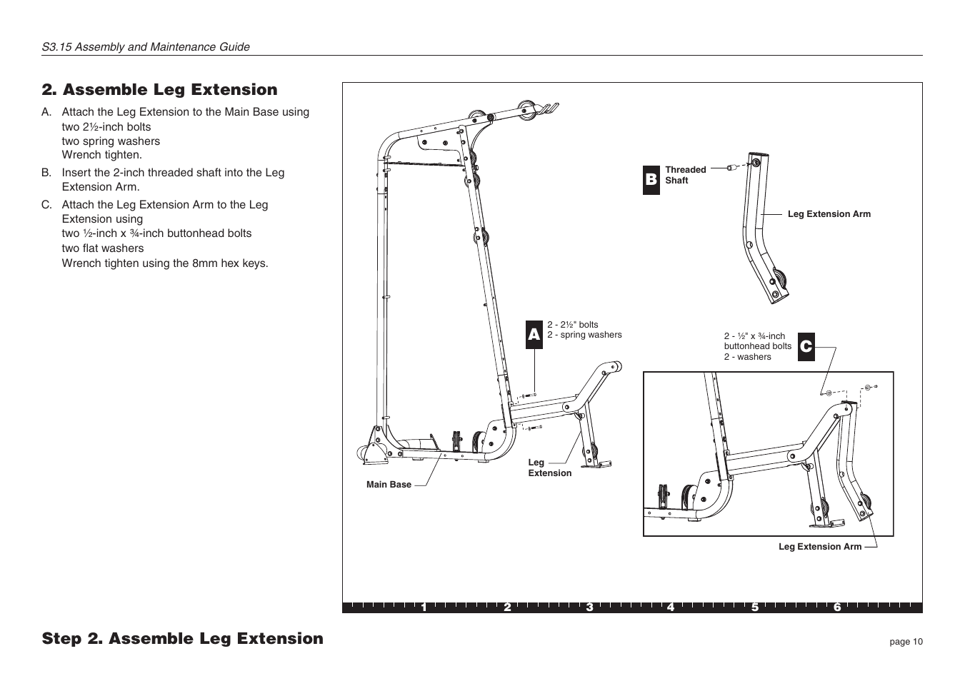Assemble leg extension, Step 2. assemble leg extension a | Precor S3.15 User Manual | Page 10 / 36