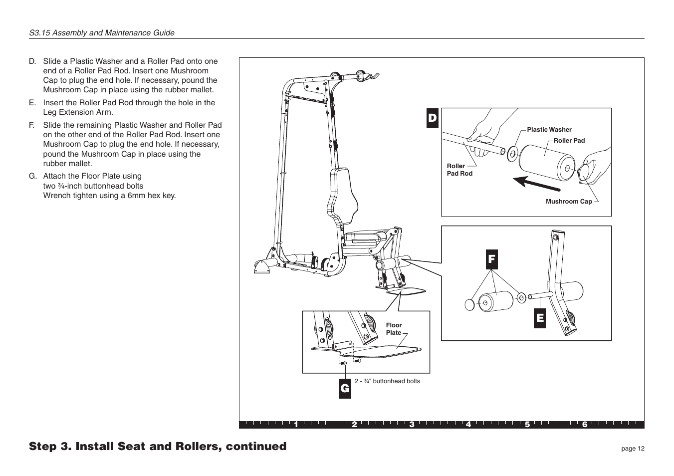 Step 3. install seat and rollers, continued | Precor S3.15 User Manual | Page 12 / 36