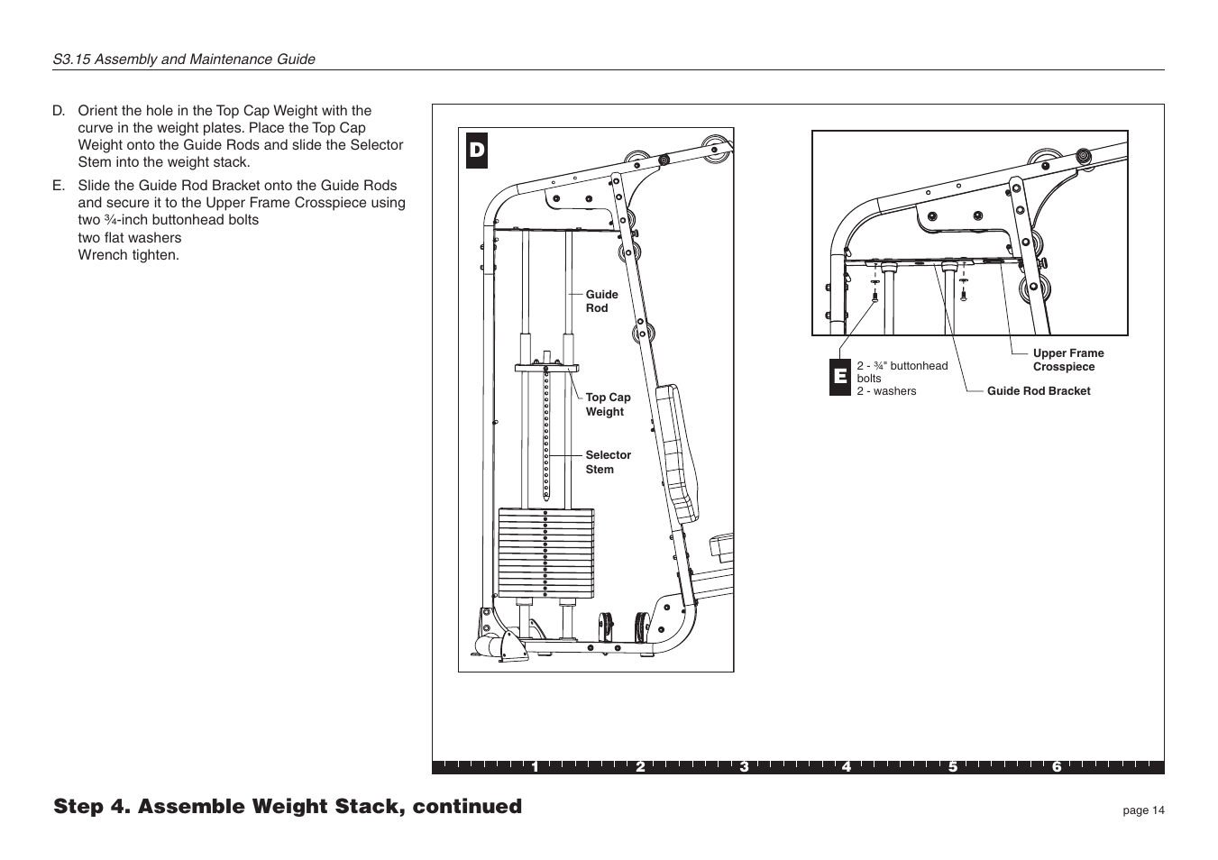 Dstep 4. assemble weight stack, continued | Precor S3.15 User Manual | Page 14 / 36