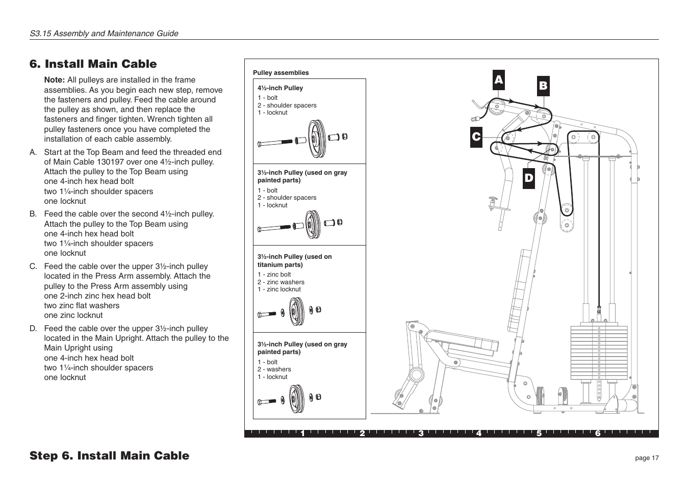 Step 6. install main cable 6. install main cable, Ab c d | Precor S3.15 User Manual | Page 17 / 36