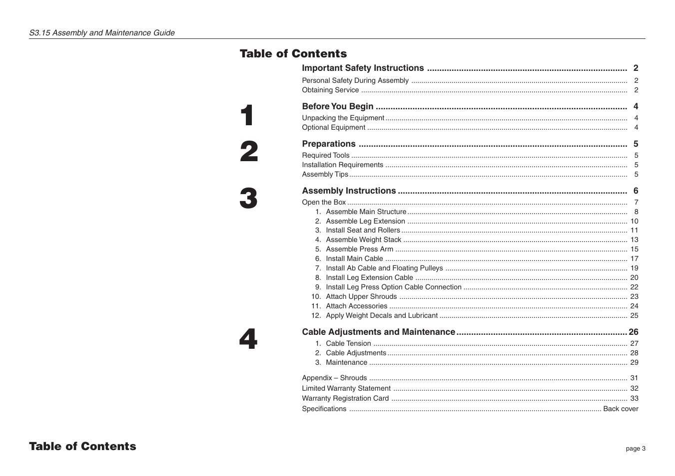 Precor S3.15 User Manual | Page 3 / 36
