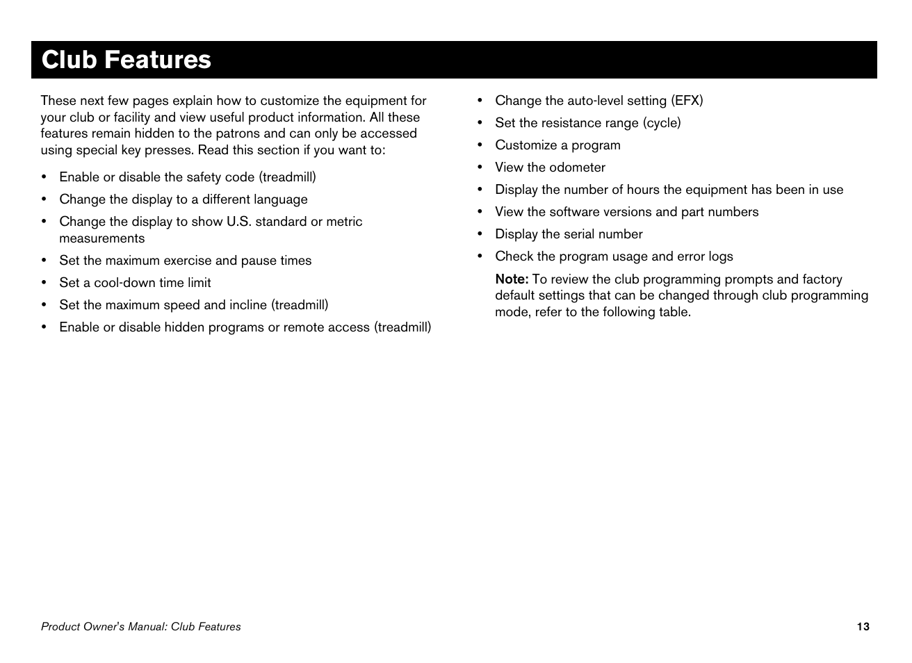 Club features | Precor 776i User Manual | Page 15 / 112