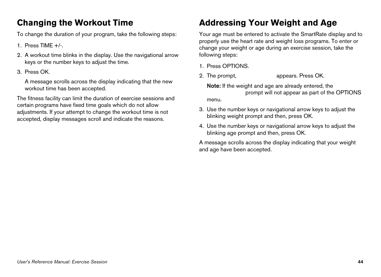 Changing the workout time, Addressing your weight and age | Precor 776i User Manual | Page 94 / 112