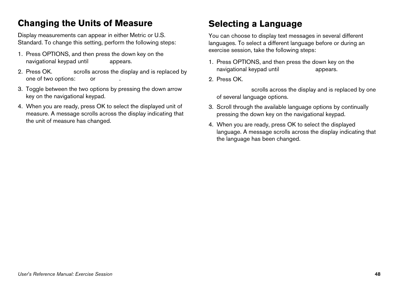 Changing the units of measure, Selecting a language | Precor 776i User Manual | Page 98 / 112