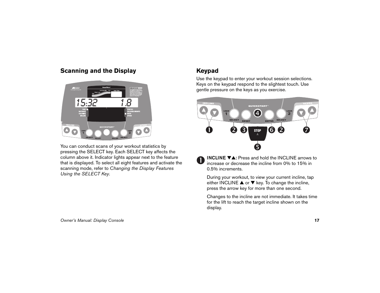 Scanning and the display, Keypad, Scanning and the display keypad | Precor Low Impact M9.33 User Manual | Page 19 / 66