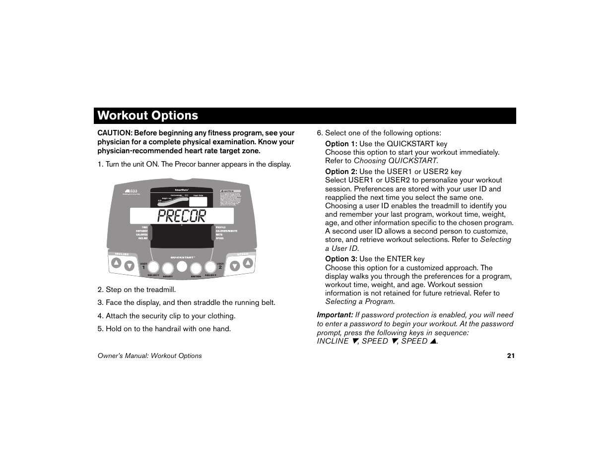 Workout options, Precor | Precor Low Impact M9.33 User Manual | Page 23 / 66