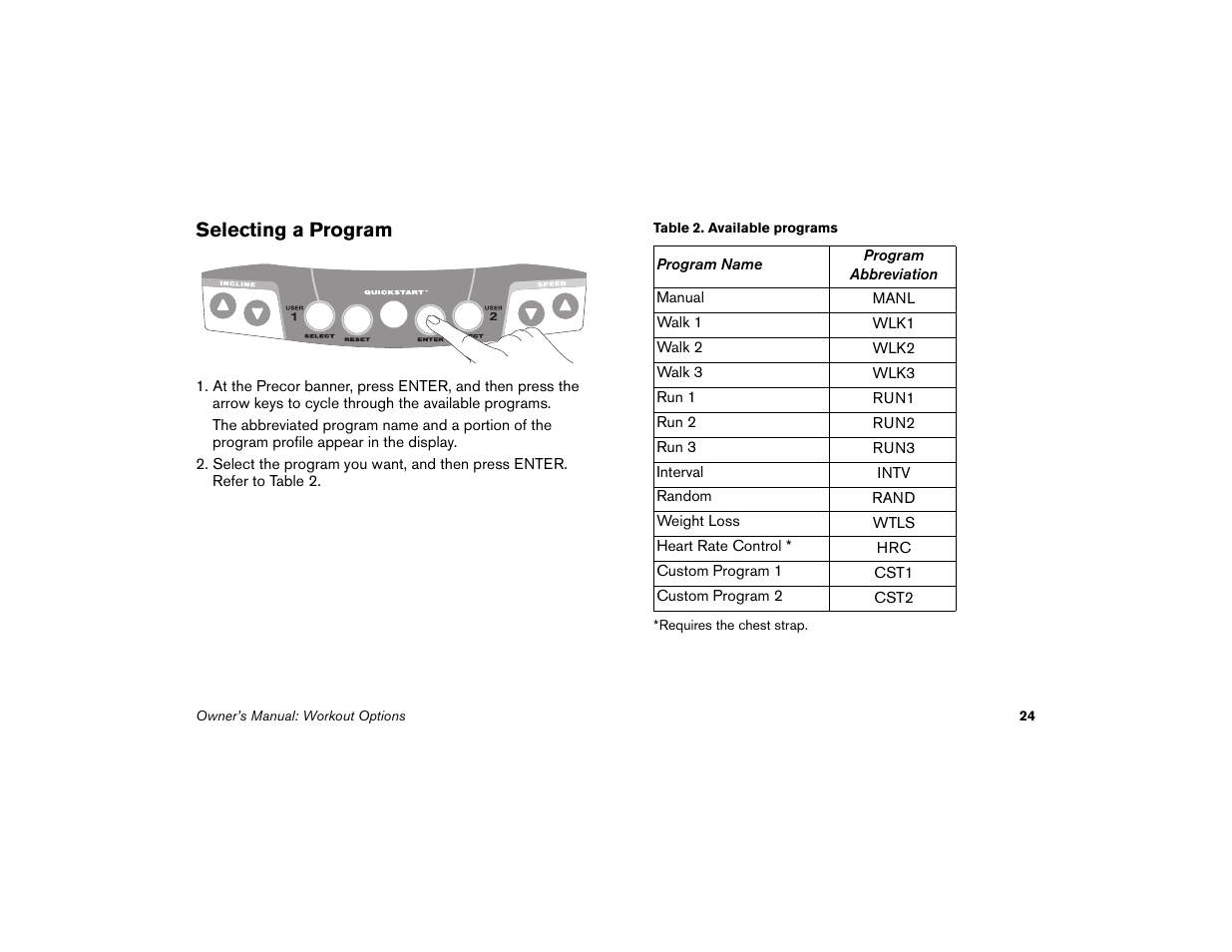 Selecting a program | Precor Low Impact M9.33 User Manual | Page 26 / 66