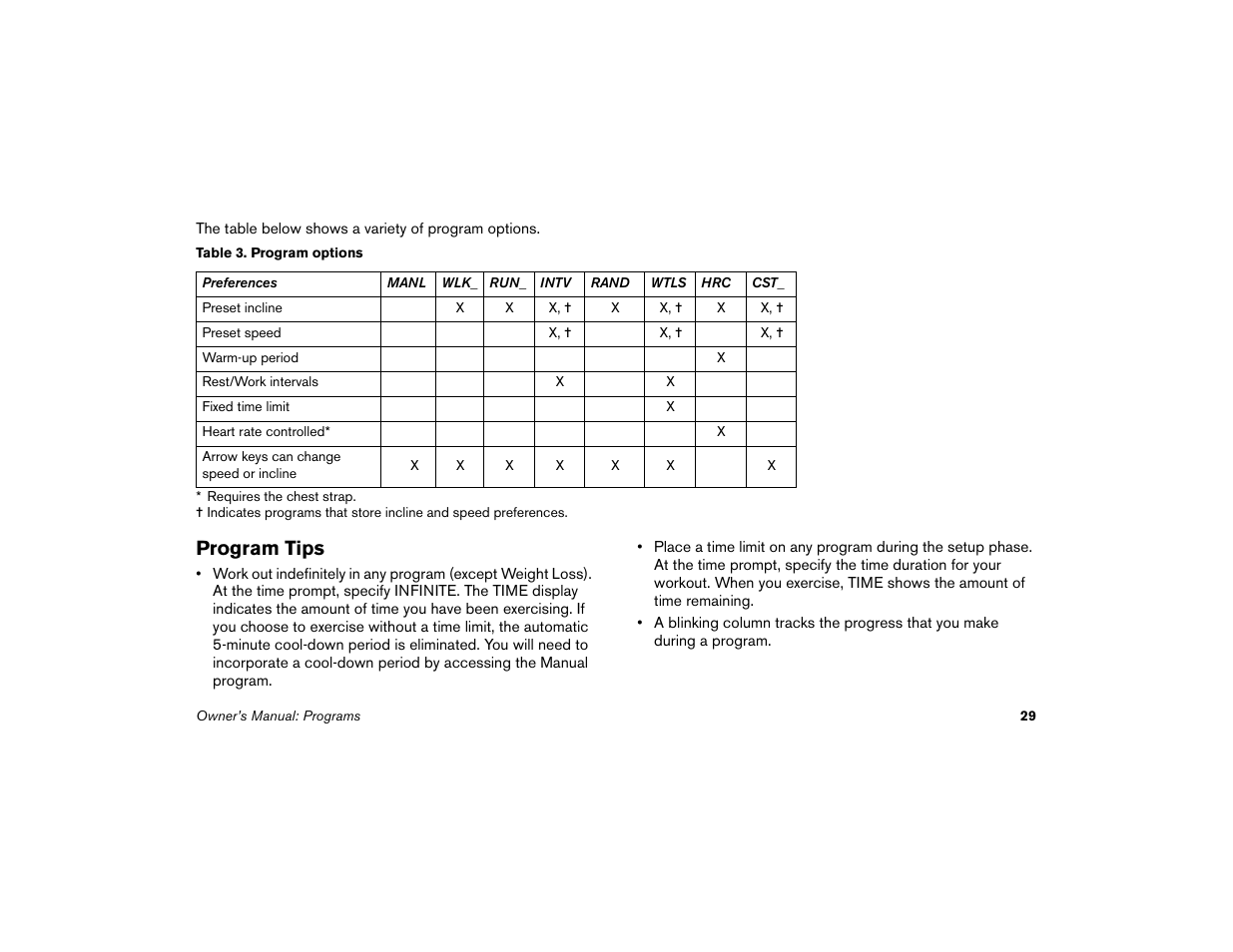 Program tips | Precor Low Impact M9.33 User Manual | Page 31 / 66