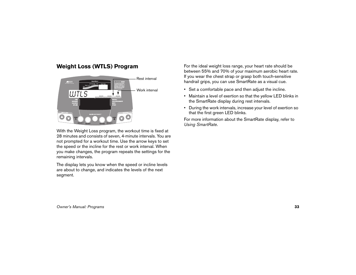 Weight loss (wtls) program, Wtls | Precor Low Impact M9.33 User Manual | Page 35 / 66