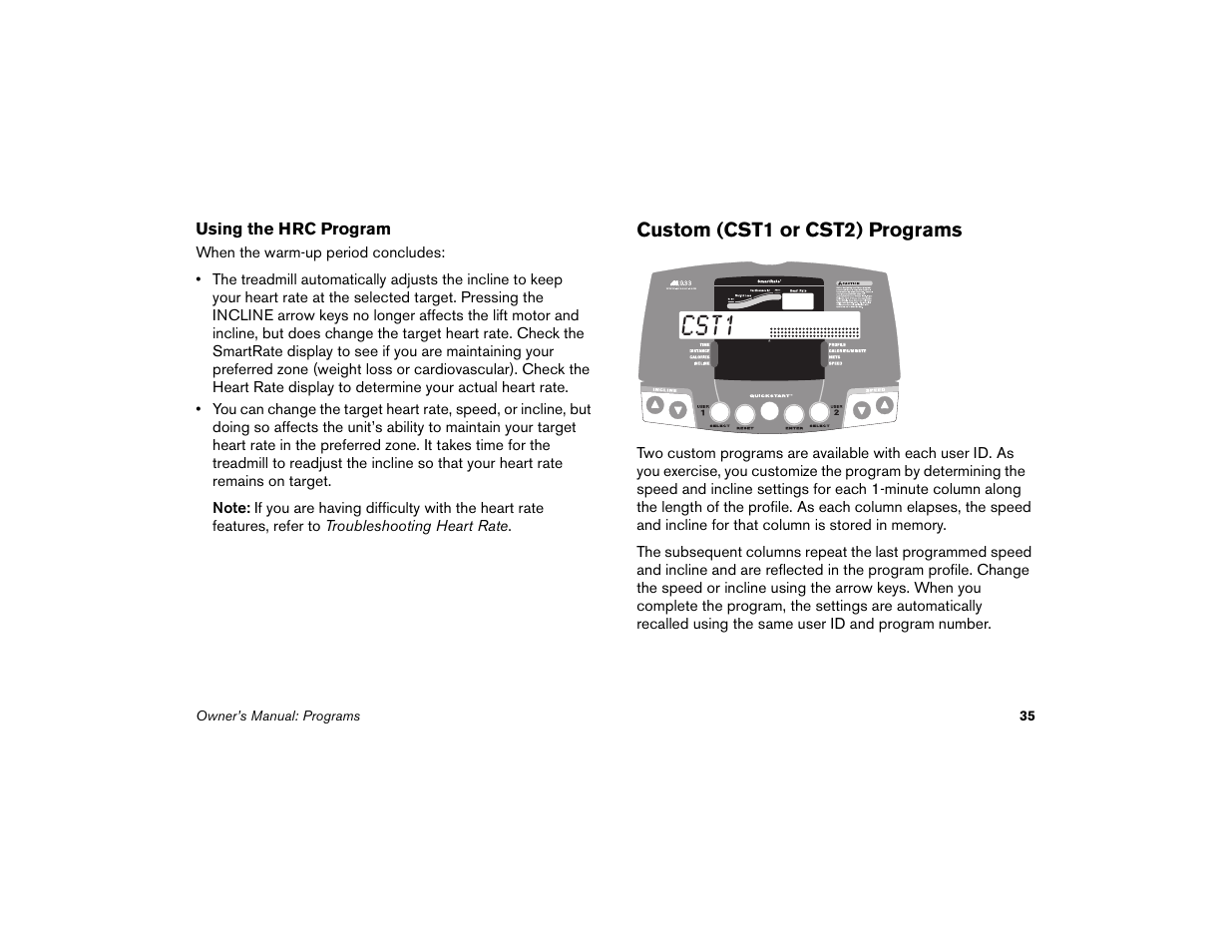 Custom (cst1 or cst2) programs, Cst1 | Precor Low Impact M9.33 User Manual | Page 37 / 66