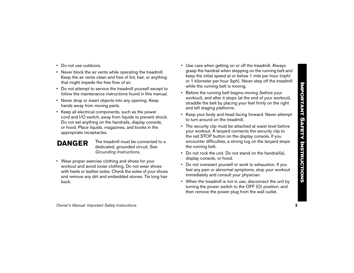 Danger | Precor Low Impact M9.33 User Manual | Page 4 / 66