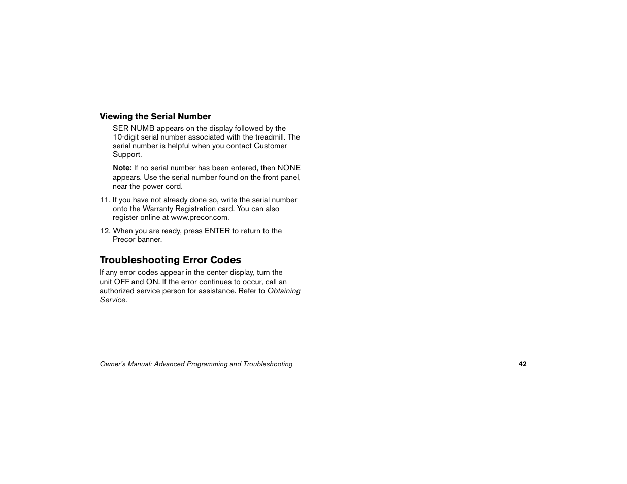 Troubleshooting error codes | Precor Low Impact M9.33 User Manual | Page 44 / 66