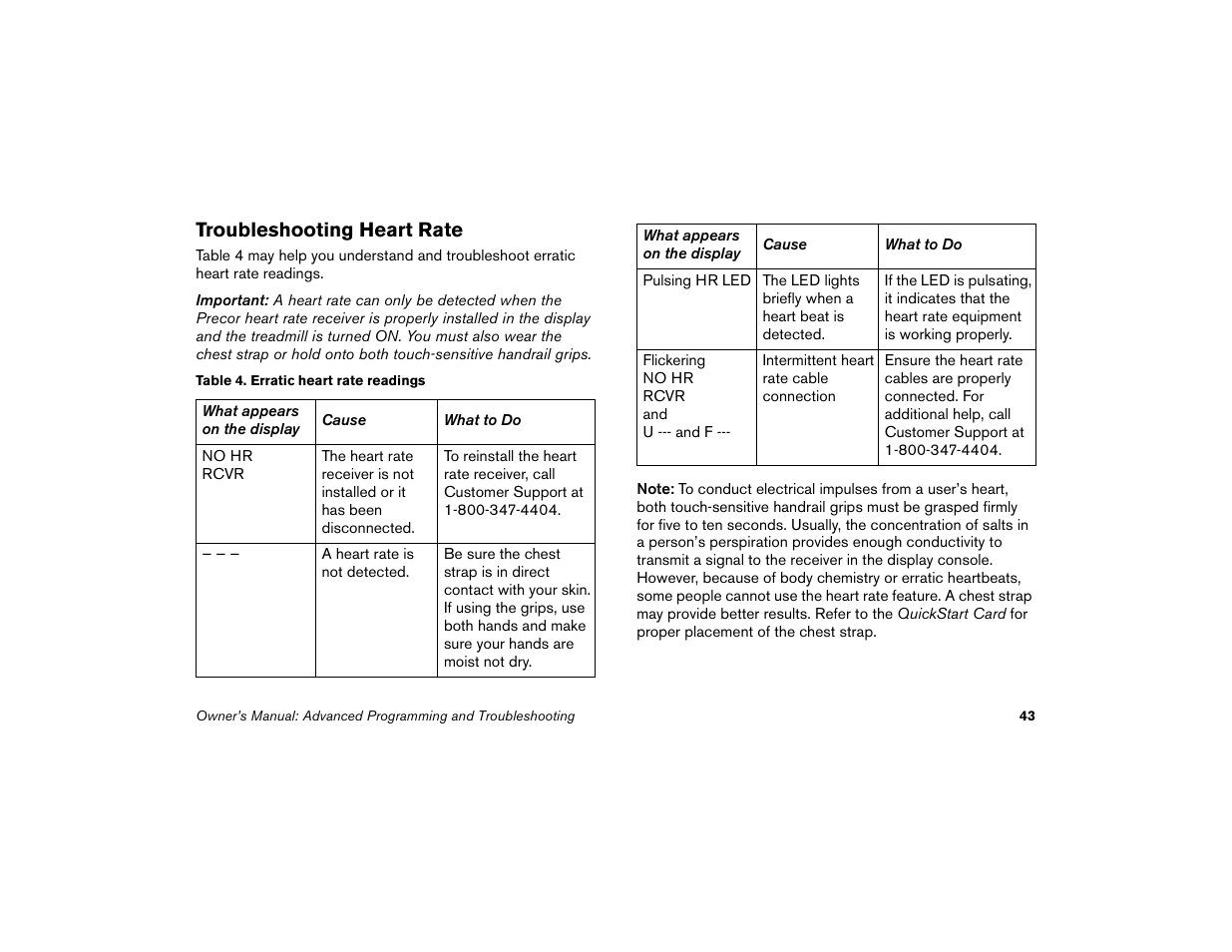 Troubleshooting heart rate | Precor Low Impact M9.33 User Manual | Page 45 / 66