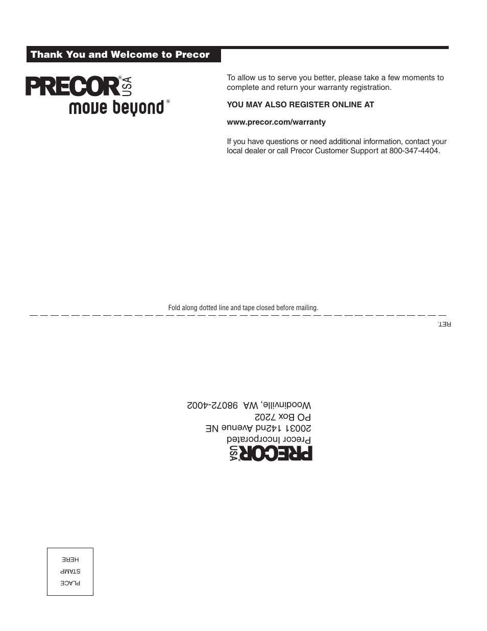 Warranty registration card | Precor Low Impact M9.33 User Manual | Page 53 / 66