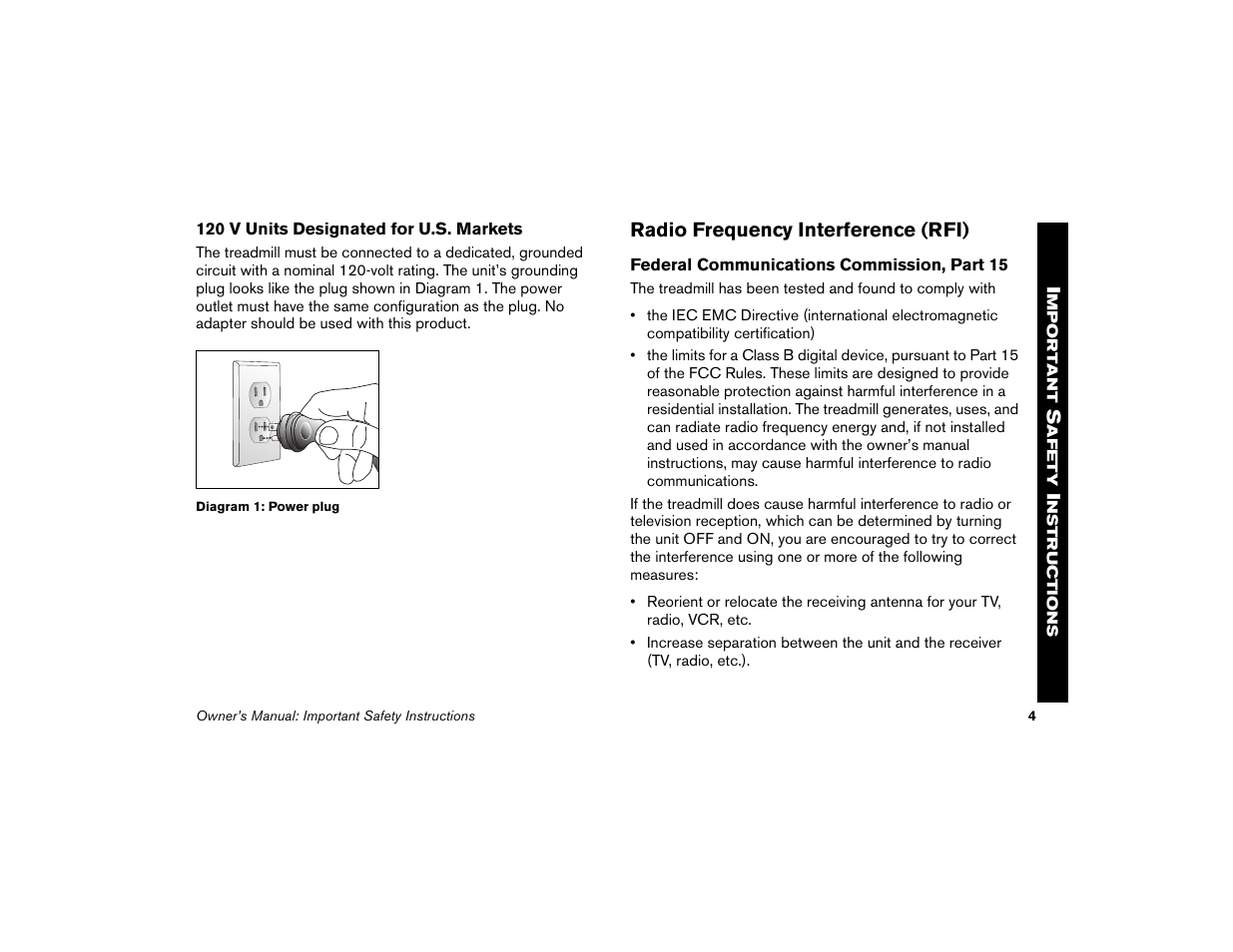 Radio frequency interference (rfi) | Precor Low Impact M9.33 User Manual | Page 6 / 66