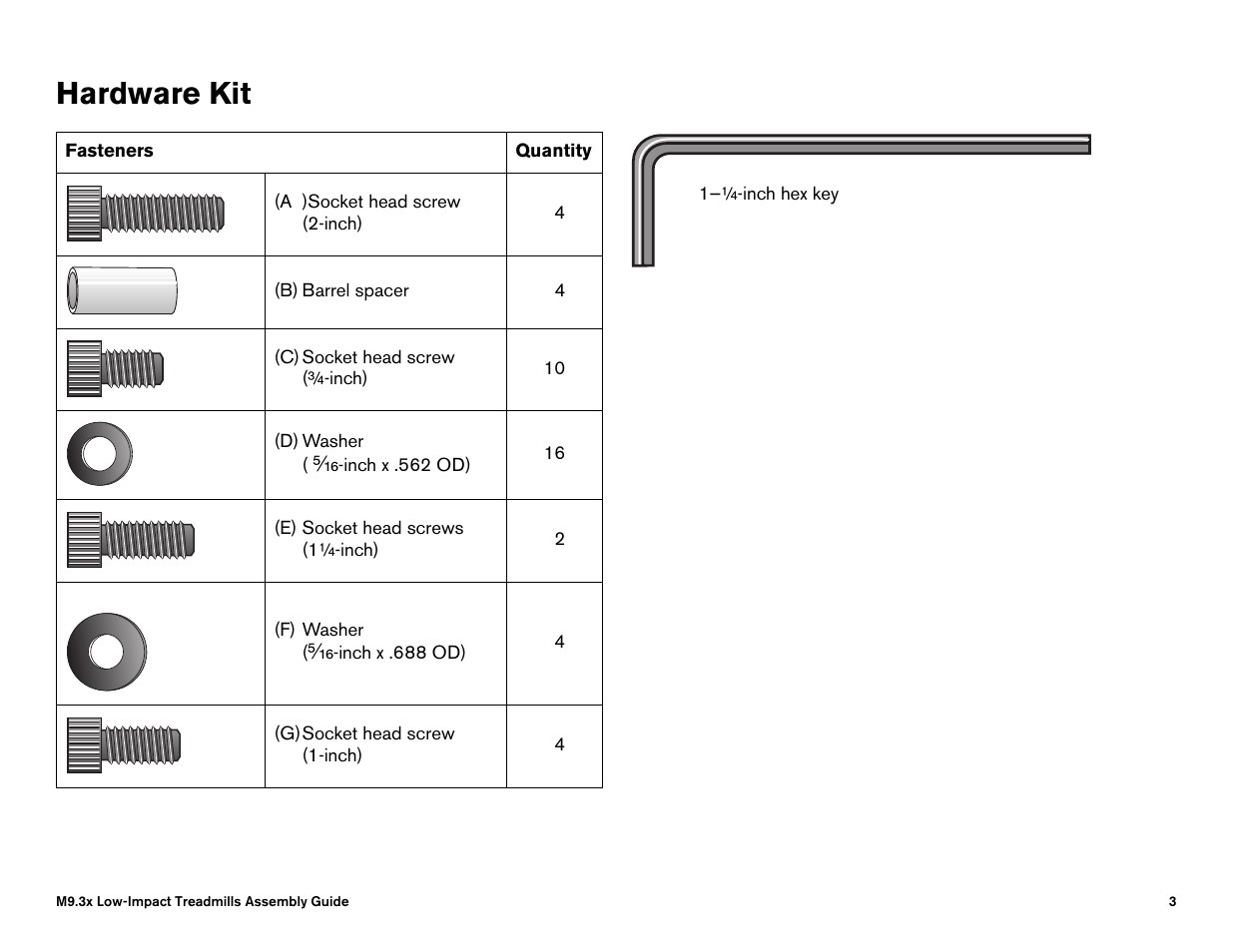Hardware kit | Precor Low Impact M9.33 User Manual | Page 61 / 66