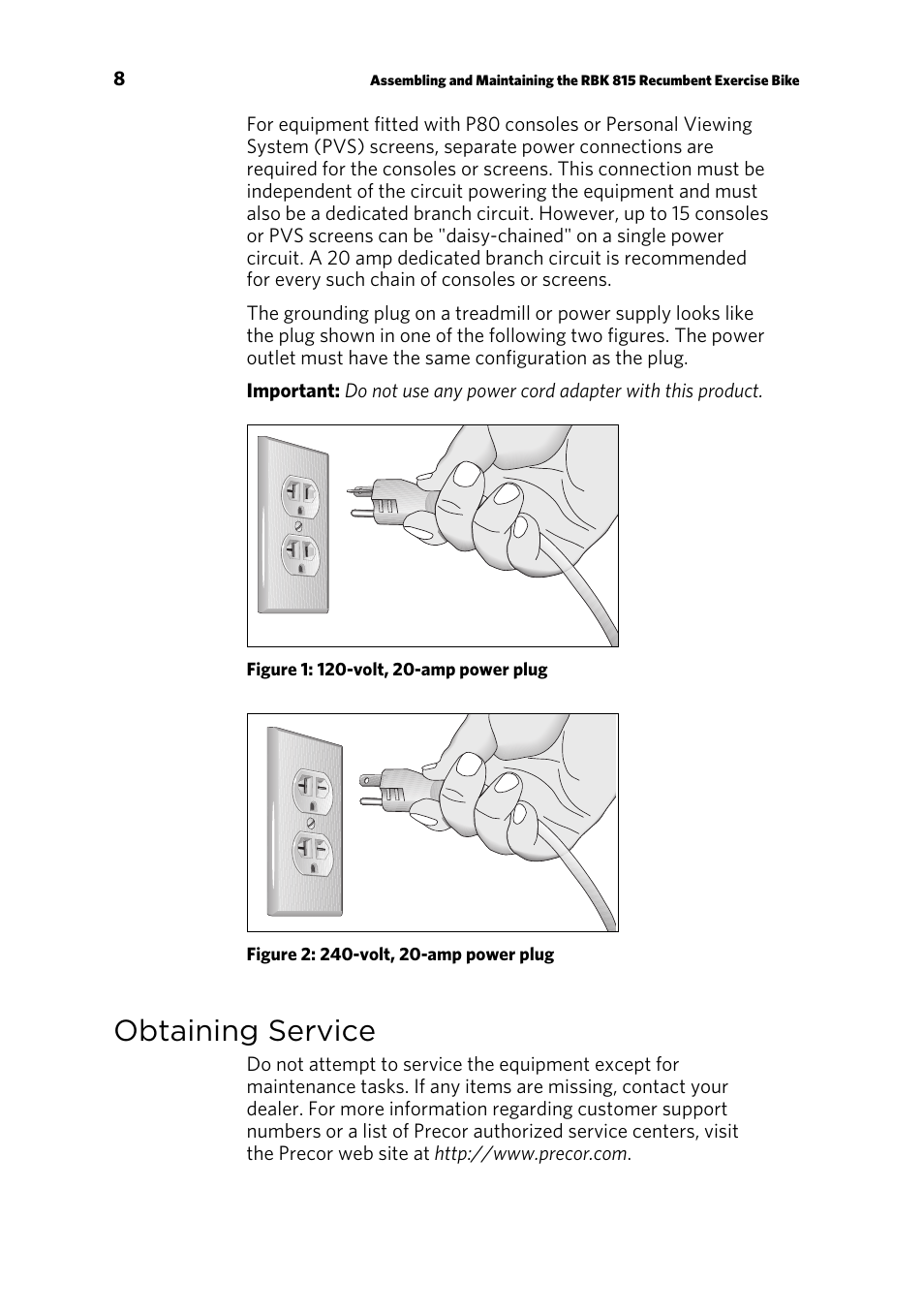 Obtaining service | Precor RBK 815 User Manual | Page 10 / 88