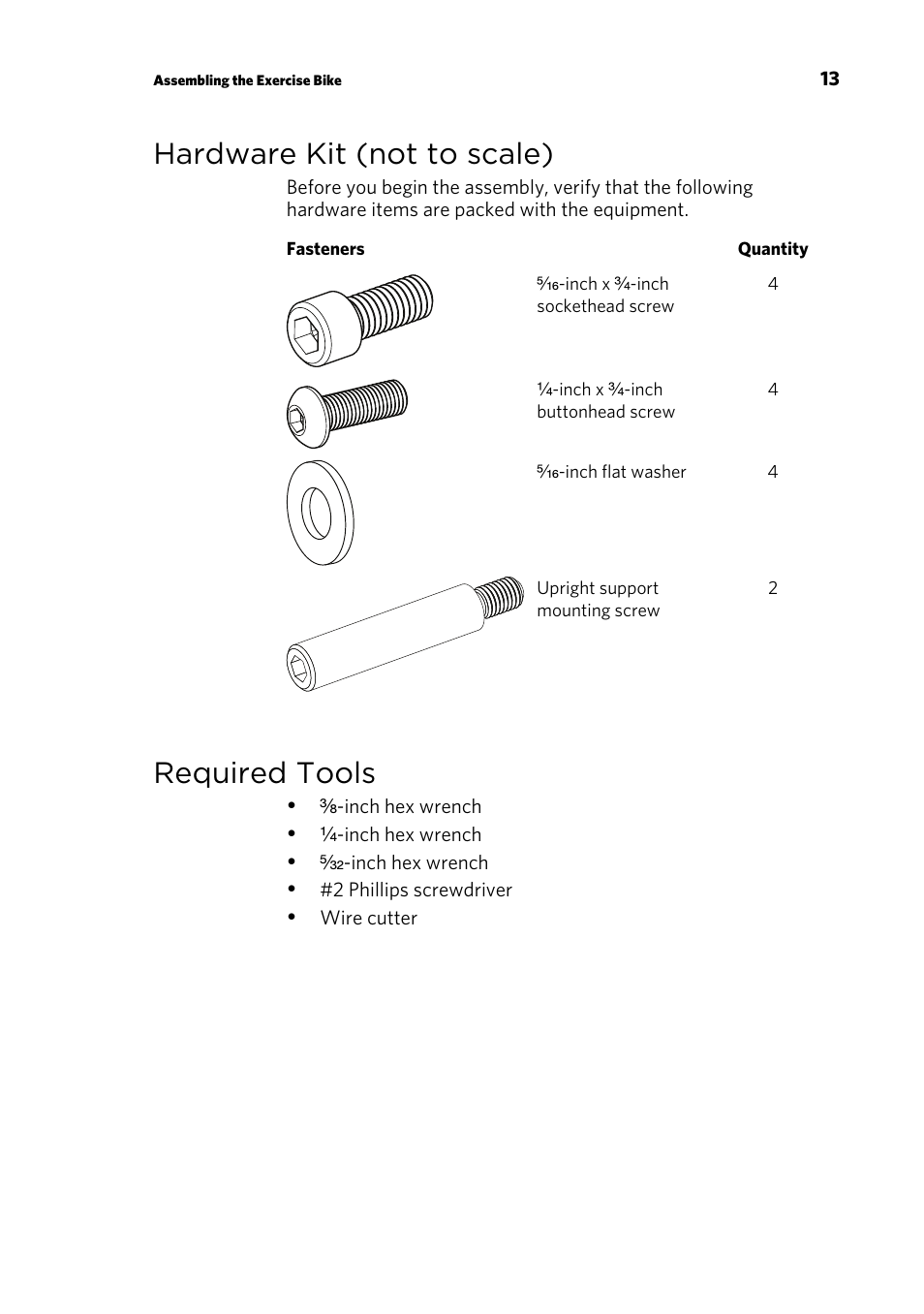 Hardware kit (not to scale), Required tools | Precor RBK 815 User Manual | Page 15 / 88