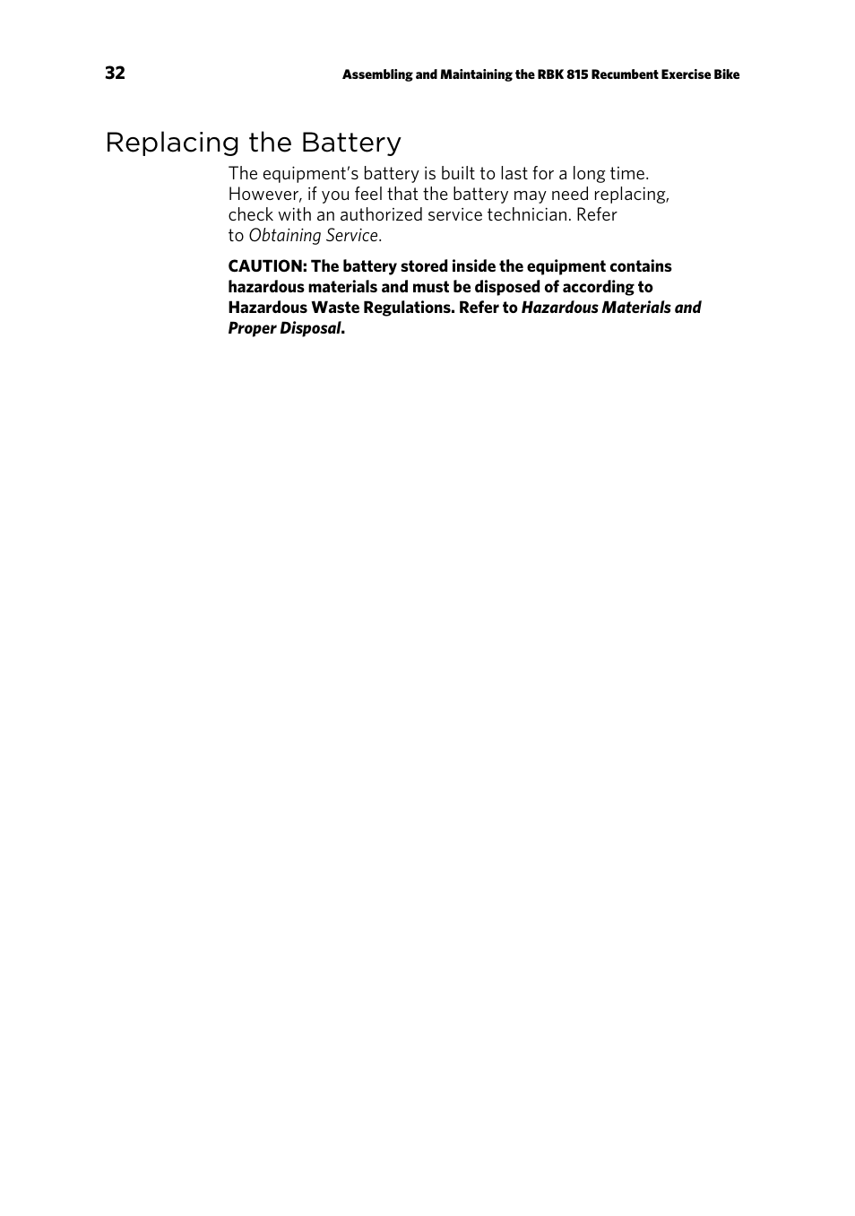 Replacing the battery | Precor RBK 815 User Manual | Page 34 / 88