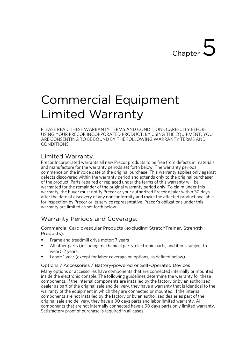 Commercial equipment limited warranty | Precor RBK 815 User Manual | Page 35 / 88
