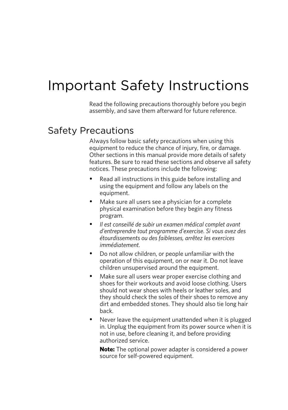 Important safety instructions, Safety precautions | Precor RBK 815 User Manual | Page 5 / 88