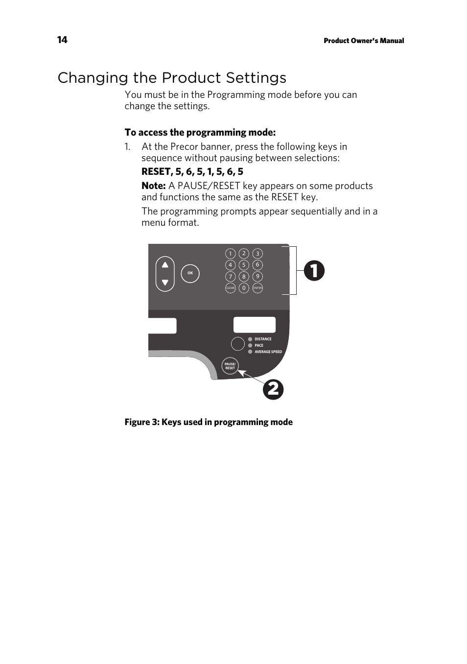 Changing the product settings, Figure 3: keys used in programming mode | Precor RBK 815 User Manual | Page 56 / 88