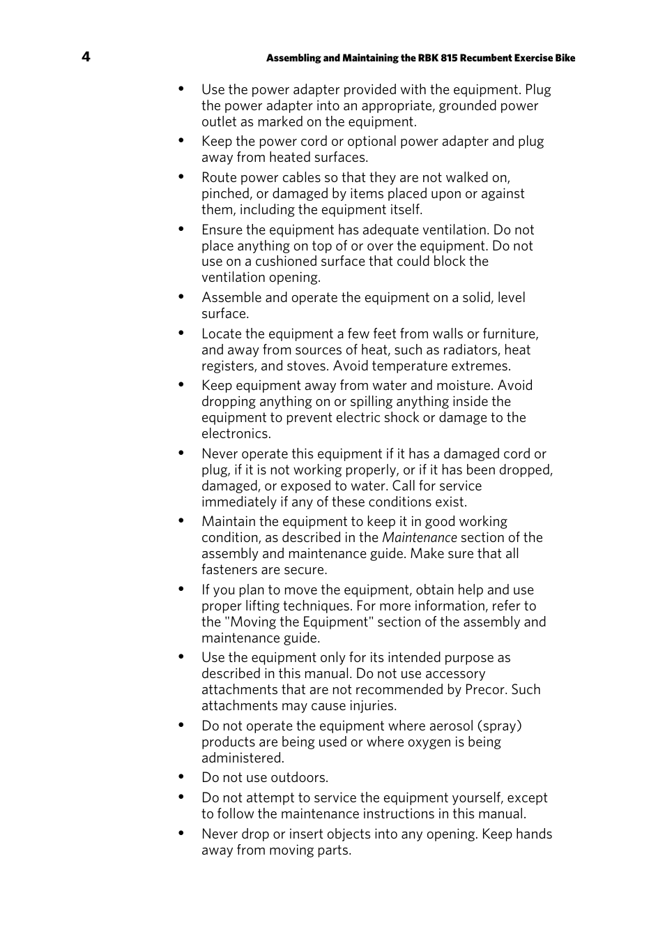 Precor RBK 815 User Manual | Page 6 / 88