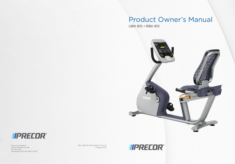 Product owner’s manual | Precor RBK 815 User Manual | Page 88 / 88