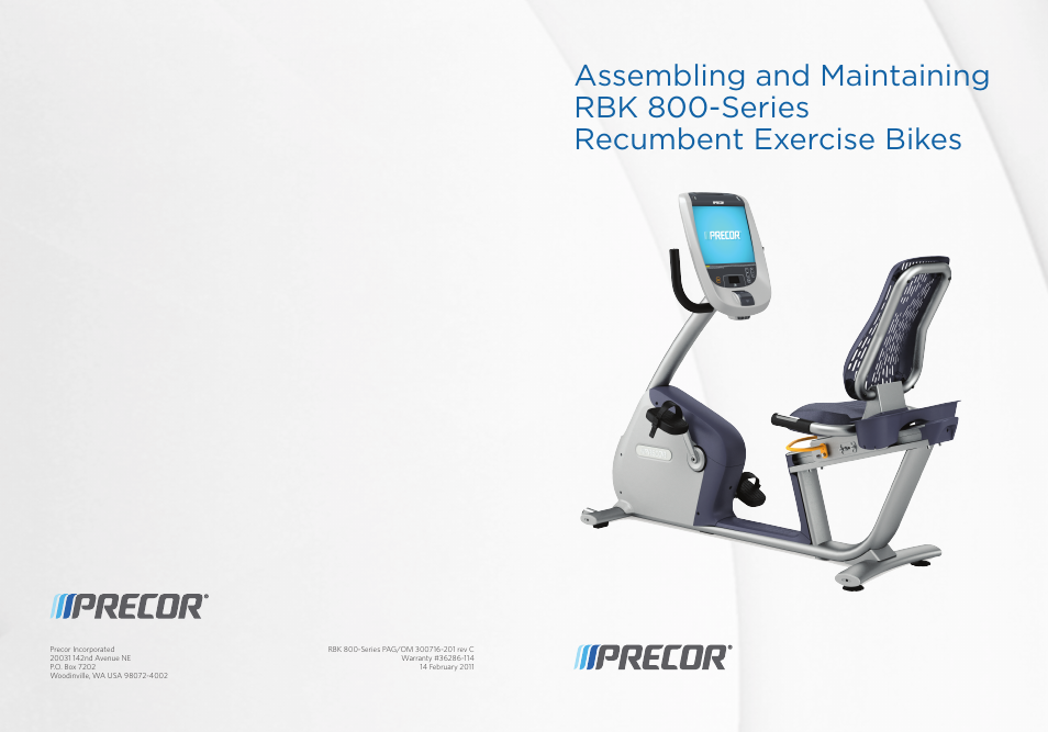 Precor RECUMBENT RBK 800 User Manual | 100 pages