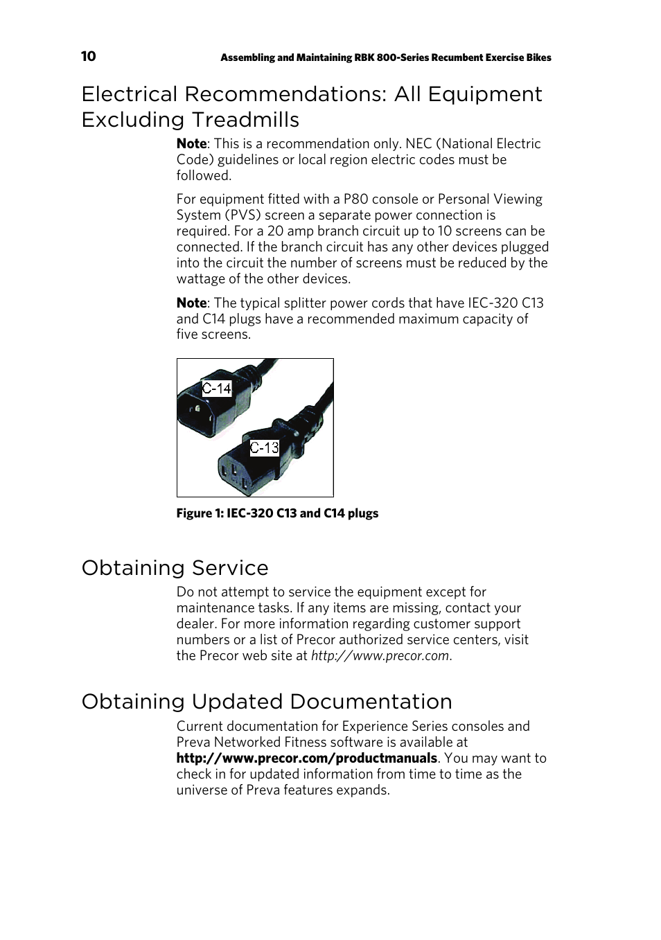 Obtaining service, Obtaining updated documentation | Precor RECUMBENT RBK 800 User Manual | Page 12 / 100