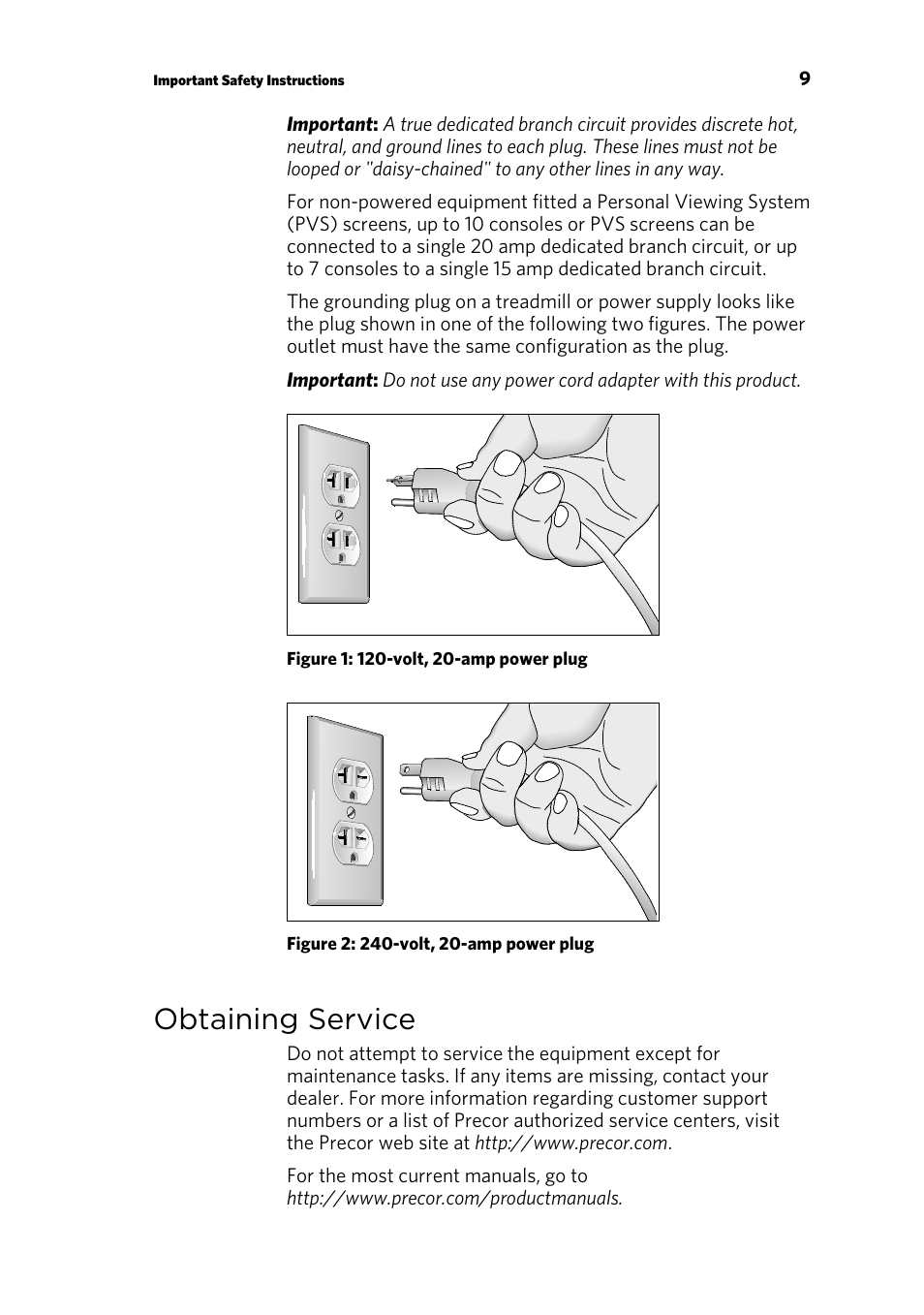 Obtaining service | Precor RECUMBENT RBK 800 User Manual | Page 63 / 100