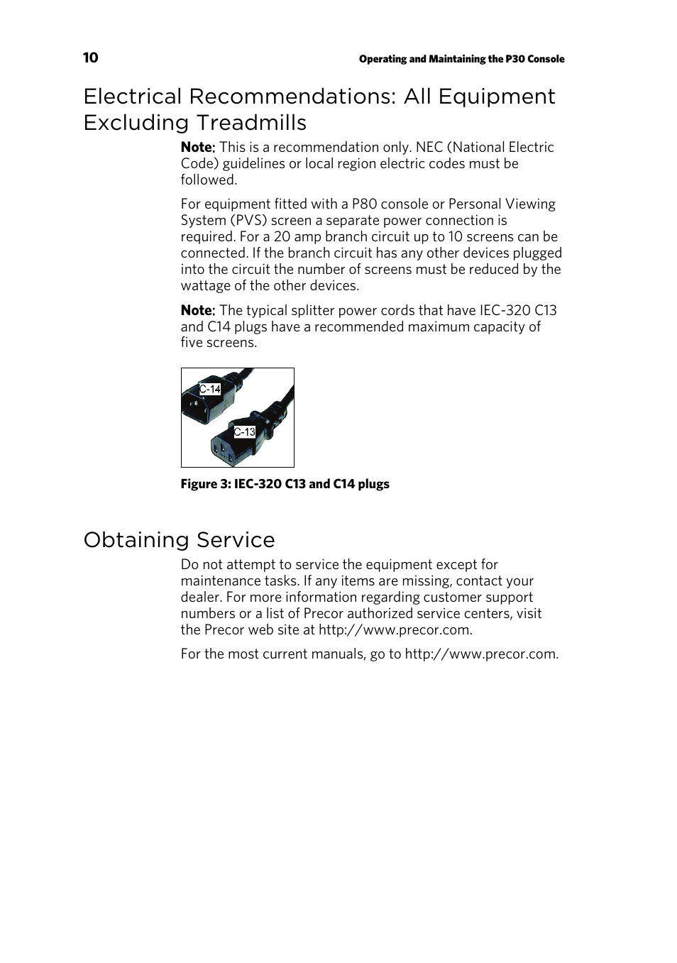 Obtaining service | Precor P30 User Manual | Page 12 / 104
