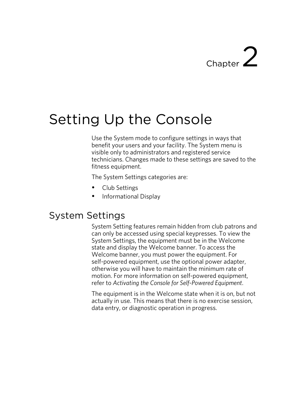Setting up the console, System settings | Precor P30 User Manual | Page 21 / 104