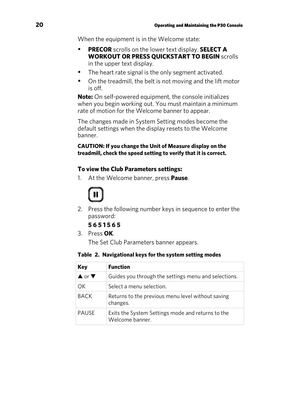 Setting club parameter values | Precor P30 User Manual | Page 22 / 104