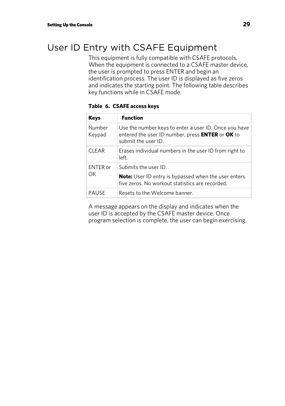 User id entry with csafe equipment | Precor P30 User Manual | Page 31 / 104