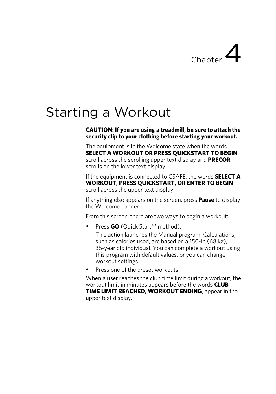 Starting a workout, Starting a preset programmed workout | Precor P30 User Manual | Page 39 / 104