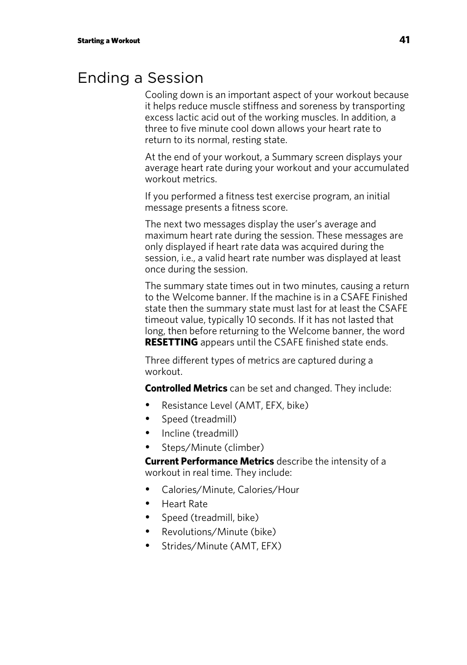 Ending a session | Precor P30 User Manual | Page 43 / 104