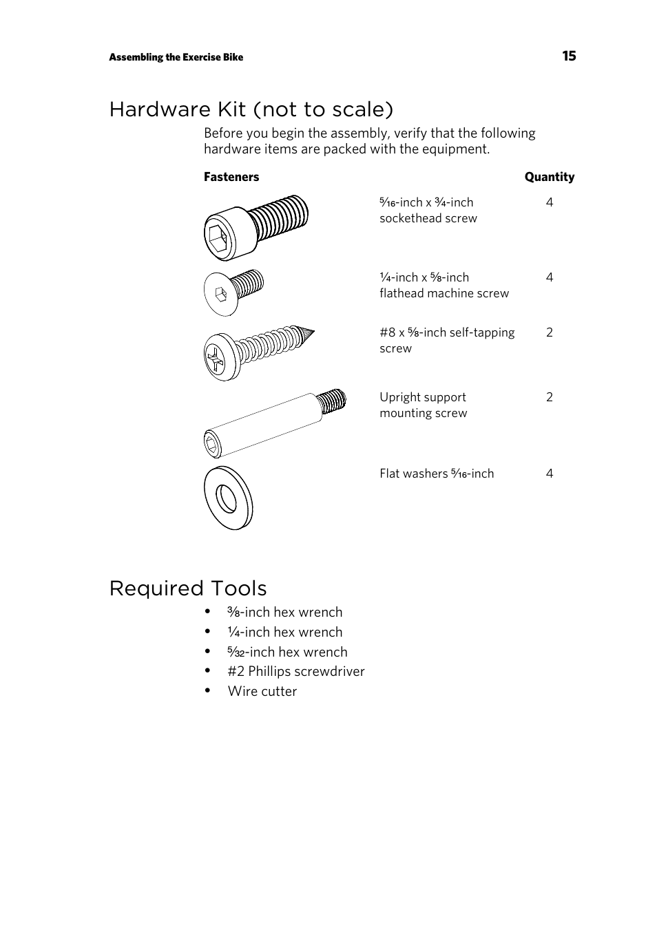Hardware kit (not to scale), Required tools | Precor P30 User Manual | Page 69 / 104