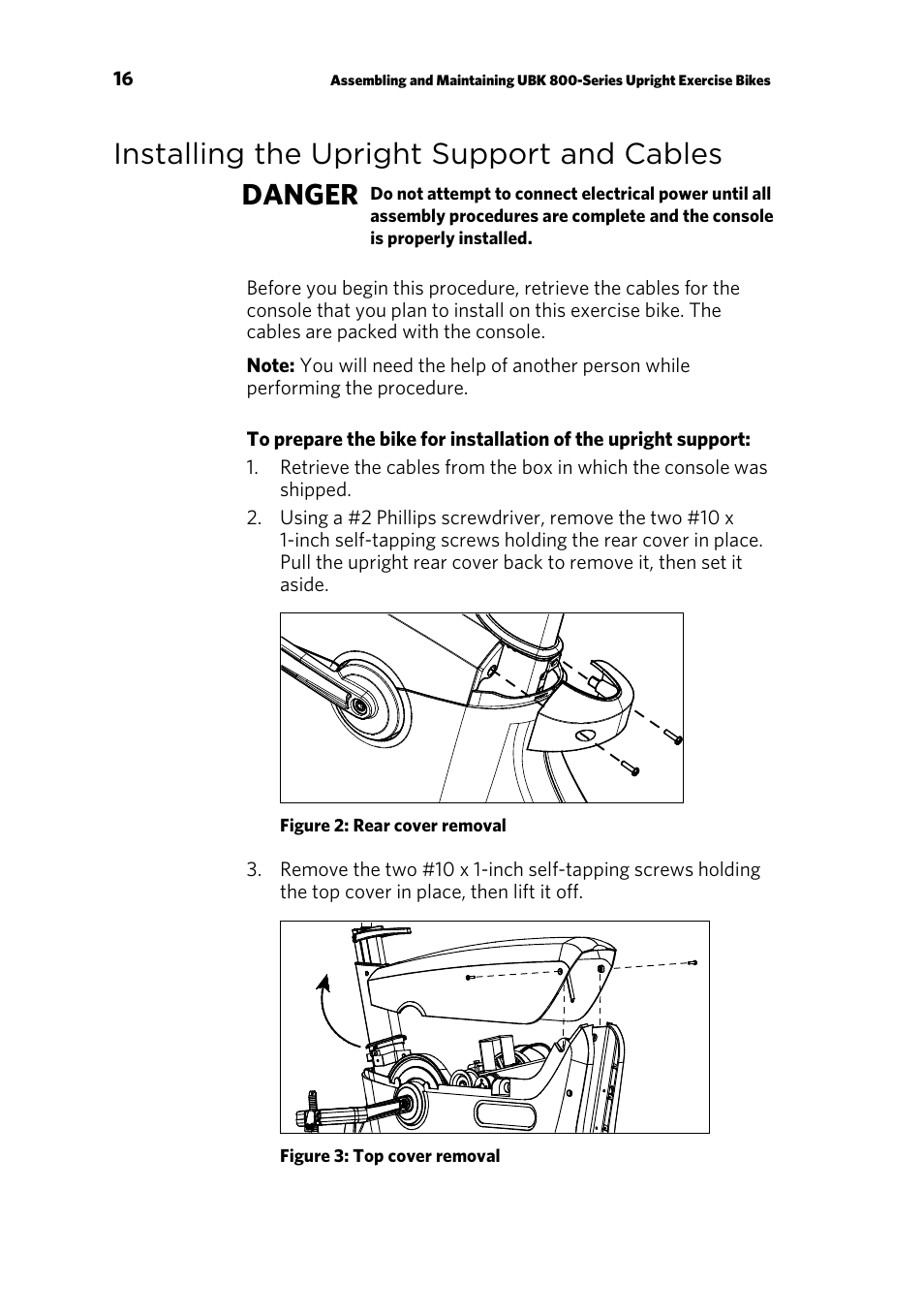 Installing the upright support and cables, Installing the upright support and cables danger | Precor P30 User Manual | Page 70 / 104