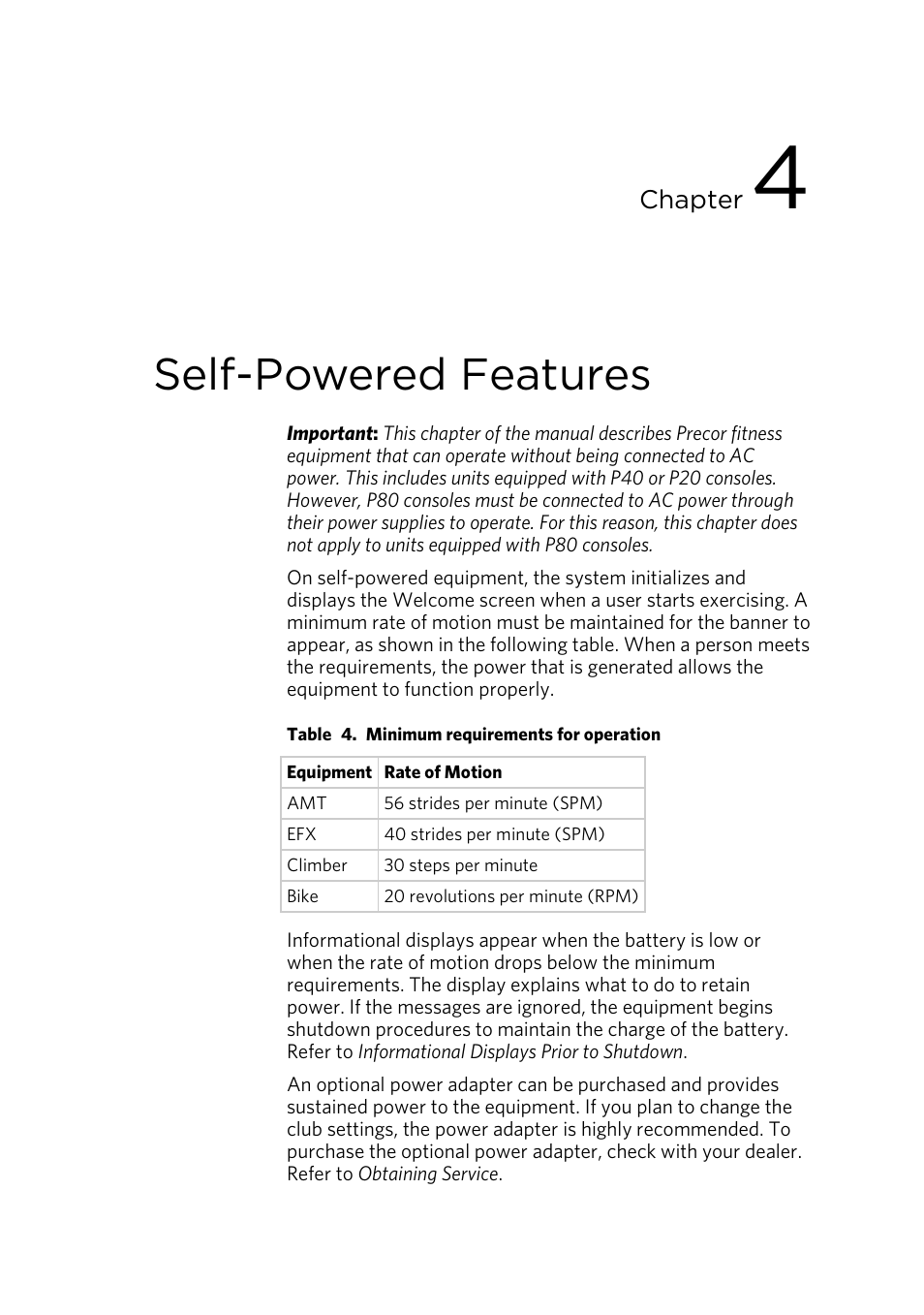 Self-powered features | Precor P30 User Manual | Page 93 / 104