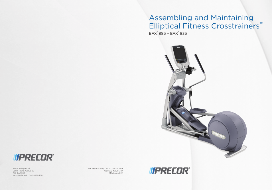 Precor ELLIPTICAL FITNESS CROSSTRAINERS EFX 835 User Manual | 104 pages