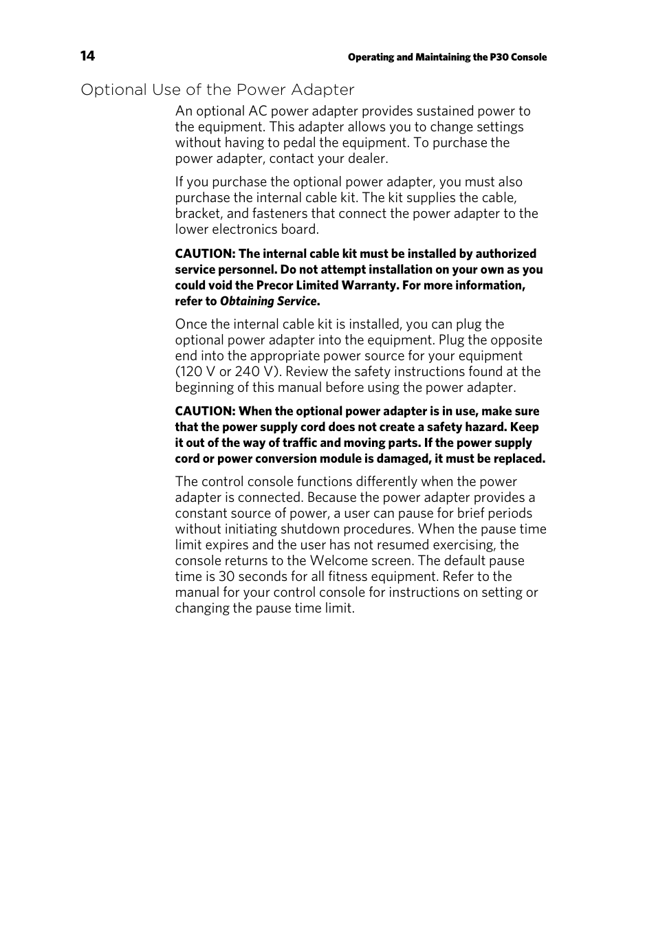 Optional use of the power adapter | Precor ELLIPTICAL FITNESS CROSSTRAINERS EFX 835 User Manual | Page 72 / 104