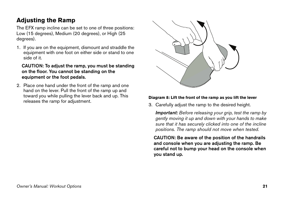 Adjusting the ramp | Precor EFX 5.23 User Manual | Page 37 / 60