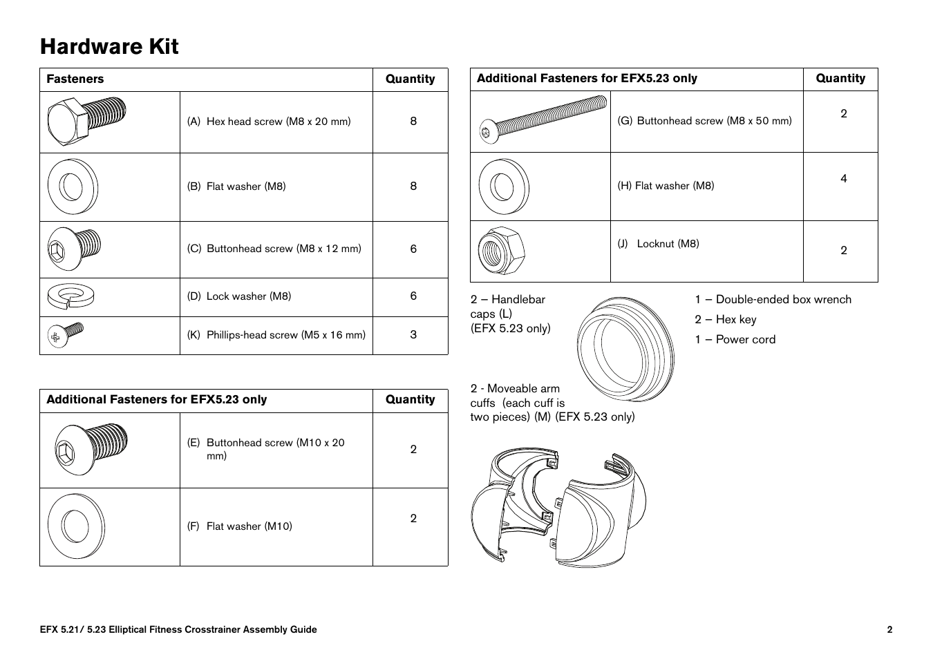 Hardware kit | Precor EFX 5.23 User Manual | Page 4 / 60