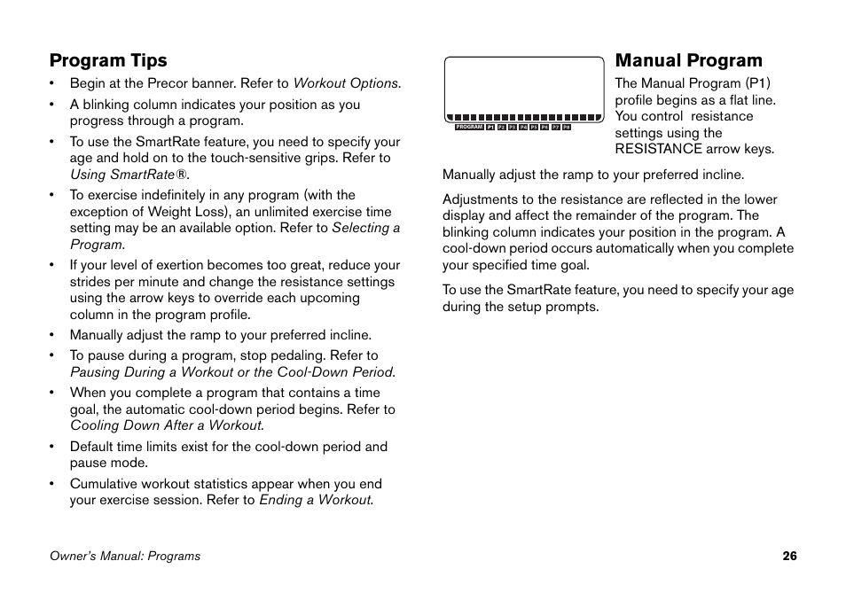 Program tips, Manual program, Program tips manual program | Precor EFX 5.23 User Manual | Page 42 / 60