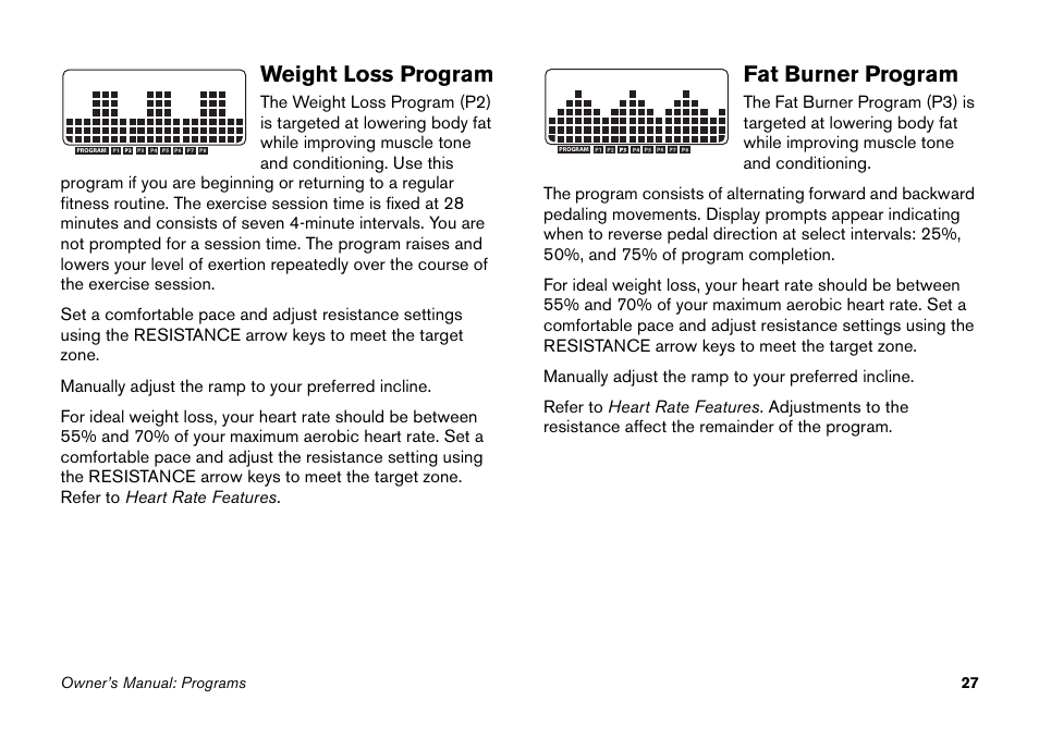 Weight loss program, Fat burner program, Weight loss program fat burner program | Precor EFX 5.23 User Manual | Page 43 / 60