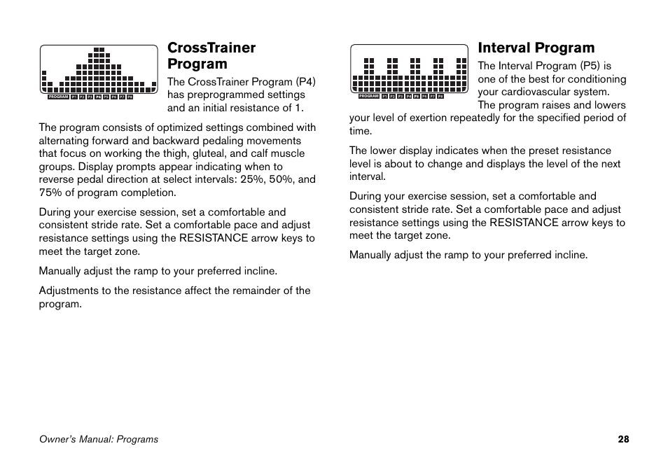 Crosstrainer program, Interval program, Crosstrainer program interval program | Precor EFX 5.23 User Manual | Page 44 / 60